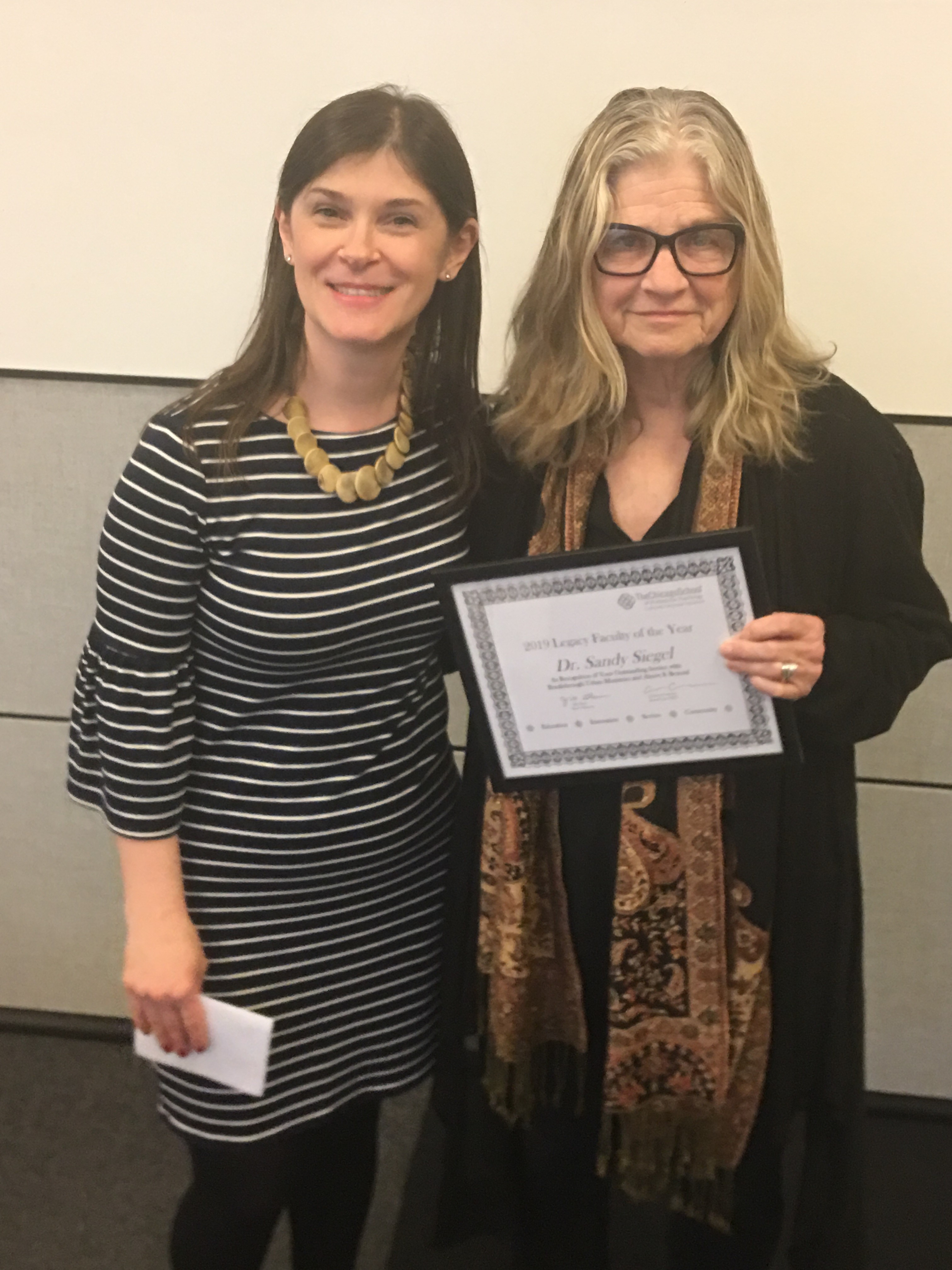  - Faculty Legacy Service Learning Award 2019<br>Dr. Sandy Siegel - Breakthrough and Above &amp; Beyond